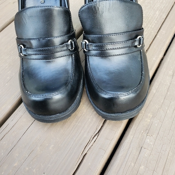 Vintage 90s y2k Bratz Black Faux Vegan Leather Horsebit Vamp Moc Toe Chunky Heel - Picture 6 of 8